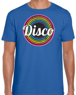 Bellatio Decorations Disco t-shirt heren - disco - blauw - jaren 80/80's - carnaval/foute party 2XL