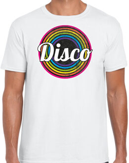 Bellatio Decorations Disco t-shirt heren - disco - wit - jaren 80/80's - carnaval/foute party 2XL