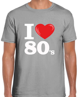 Bellatio Decorations Disco T-shirt heren - I love 80s - grijs - eighties thema party - verkleedkleding - themafeest S