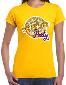 Bellatio Decorations Disco T-shirt voor dames - geel - 70s party - disco bol - Jaren 70 - themafeest XL