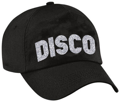 Bellatio Decorations Disco thema verkleed petje - baseballcap - voor volwassenen - zilver glitter bedrukking - zwart