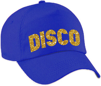 Bellatio Decorations Disco verkleed pet/cap voor volwassenen - goud glitter - unisex - blauw