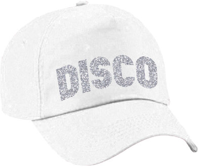 Bellatio Decorations Disco verkleed pet/cap voor volwassenen - zilver glitter - unisex - wit