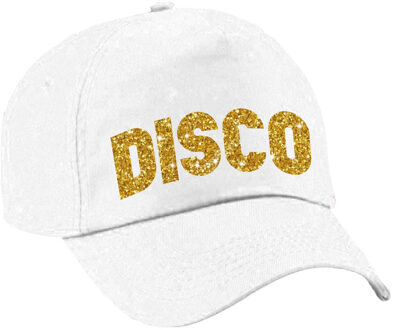 Bellatio Decorations Disco verkleed pet - wit - gouden glitter letters - volwassenen - unisex - cap