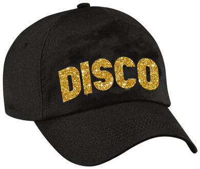 Bellatio Decorations Disco verkleed petje - cap - volwassenen - goud glitter - unisex - zwart - eighties party