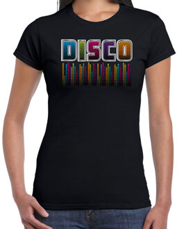 Bellatio Decorations disco verkleed t-shirt dames - jaren 80 feest outfit - disco sound wave - zwart 2XL