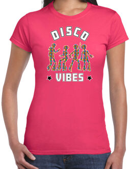 Bellatio Decorations Disco verkleed t-shirt dames - jaren 80 feest outfit - disco vibes Roze