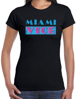 Bellatio Decorations disco verkleed t-shirt dames - jaren 80 feest outfit - miami vice - zwart 2XL