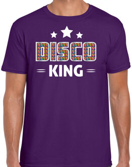 Bellatio Decorations disco verkleed t-shirt heren - jaren 80 feest outfit - disco king - paars 2XL