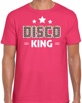 Bellatio Decorations disco verkleed t-shirt heren - jaren 80 feest outfit - disco king - roze 2XL