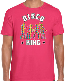 Bellatio Decorations disco verkleed t-shirt heren - jaren 80 feest outfit - disco king - roze 2XL