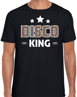 Bellatio Decorations disco verkleed t-shirt heren - jaren 80 feest outfit - disco king - zwart 2XL