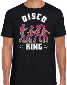 Bellatio Decorations disco verkleed t-shirt heren - jaren 80 feest outfit - disco king - zwart 2XL