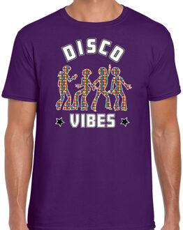 Bellatio Decorations disco verkleed t-shirt heren - jaren 80 feest outfit - disco vibes - paars 2XL