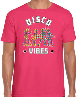 Bellatio Decorations disco verkleed t-shirt heren - jaren 80 feest outfit - disco vibes - roze 2XL