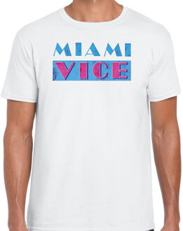 Bellatio Decorations Disco verkleed t-shirt heren - jaren 80 feest outfit - Miami Vice - wit 2XL