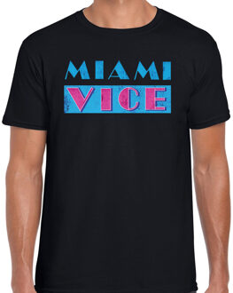 Bellatio Decorations disco verkleed t-shirt heren - jaren 80 feest outfit - Miami Vice - zwart 2XL