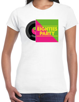 Bellatio Decorations Disco verkleed T-shirt voor dames - 80s party - wit - jaren 80 feest/carnaval XS