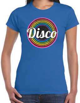 Bellatio Decorations Disco verkleed t-shirt voor dames - disco - blauw - jaren 80/80's - carnaval/foute party XS