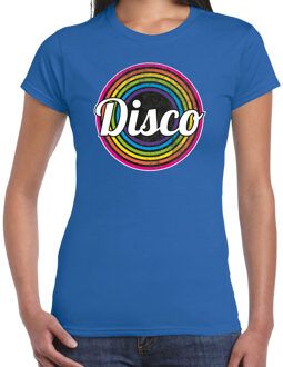 Bellatio Decorations Disco verkleed t-shirt voor dames - disco - blauw - jaren 80/80's - carnaval/foute party