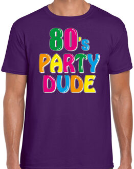 Bellatio Decorations Disco verkleed t-shirt voor heren - 80's party dude - paars - jaren 80/80's - carnaval/foute party 2XL