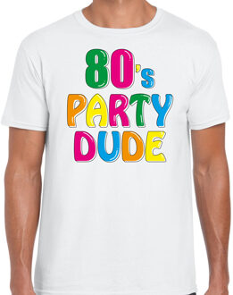 Bellatio Decorations Disco verkleed t-shirt voor heren - 80's party dude - wit - jaren 80/80's - carnaval/foute party S