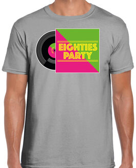 Bellatio Decorations Disco verkleed T-shirt voor heren - 80s party - grijs - jaren 80 feest - carnaval S