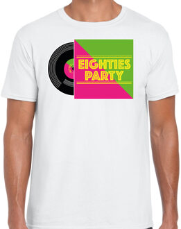 Bellatio Decorations Disco verkleed T-shirt voor heren - 80s party - wit - jaren 80 feest - carnaval S