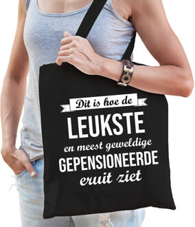 Bellatio Decorations Dit is hoe de leukste en meest geweldige gepensioneerde eruit ziet cadeau tasje - zwart met witte letters - voor dames - Pensioen / VUT kado tas