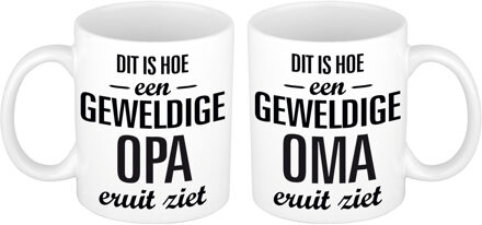 Bellatio Decorations Dit is hoe geweldige Opa en Oma eruit ziet mok - Cadeau beker set voor Opa en Oma