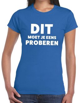 Bellatio Decorations Dit moet je eens proberen beurs/evenementen t-shirt blauw dames XS