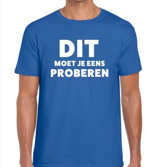 Bellatio Decorations Dit moet je eens proberen beurs/evenementen t-shirt blauw heren