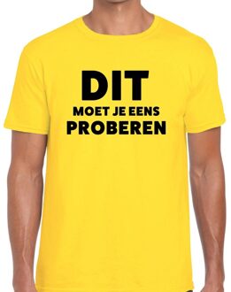 Bellatio Decorations Dit moet je eens proberen beurs/evenementen t-shirt geel heren 2XL