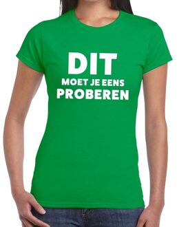 Bellatio Decorations Dit moet je eens proberen beurs/evenementen t-shirt groen dames 2XL