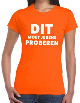 Bellatio Decorations Dit moet je eens proberen beurs/evenementen t-shirt oranje dames 2XL