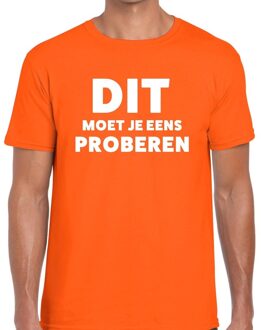 Bellatio Decorations Dit moet je eens proberen beurs/evenementen t-shirt oranje heren 2XL