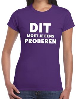 Bellatio Decorations Dit moet je eens proberen beurs/evenementen t-shirt paars dames L