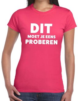 Bellatio Decorations Dit moet je eens proberen beurs/evenementen t-shirt roze dames 2XL