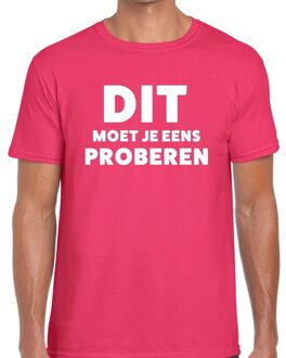 Bellatio Decorations Dit moet je eens proberen beurs/evenementen t-shirt roze heren 2XL