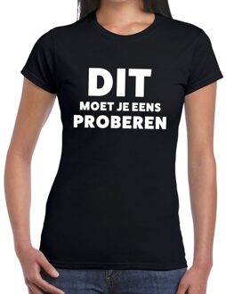 Bellatio Decorations Dit moet je eens proberen beurs/evenementen t-shirt zwart dames S