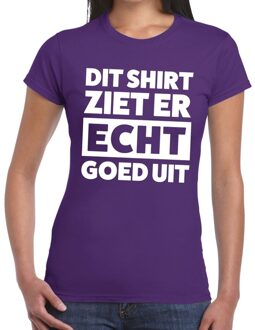 Bellatio Decorations Dit shirt ziet er echt goed uit tekst t-shirt paars dames 2XL