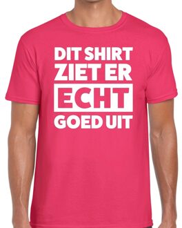 Bellatio Decorations Dit shirt ziet er echt goed uit tekst t-shirt roze heren Fuchsia