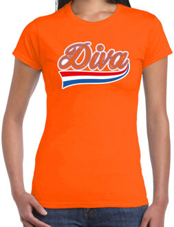 Bellatio Decorations Diva sierlijke wimpel t-shirt oranje voor dames - EK/WK - Koningsdag shirts 2XL