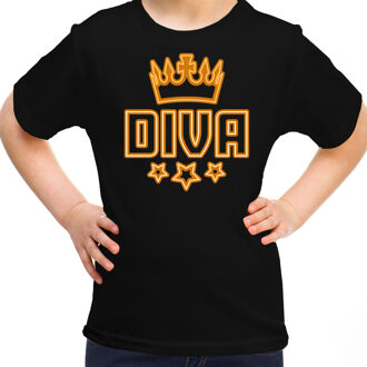 Bellatio Decorations Diva verkleed t-shirt - Koningsdag - voor meisjes - zwart 110-116 (XS) - Feestshirts