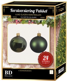 Bellatio Decorations Donkergroene Kerstversiering Kerstballen 24-delig 6 cm - Kerstbal