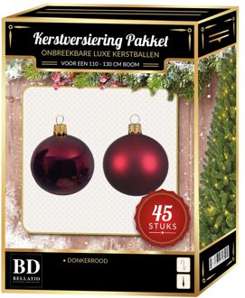 Bellatio Decorations Donkerrode kerstballen pakket 45-delig voor 120 cm boom - Kerstbal Rood