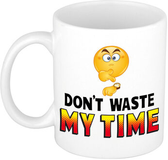 Bellatio Decorations Dont waste my time - Koffiemok - beker - wit - Smile Emoticon - cadeau collega - Tijd verspillen