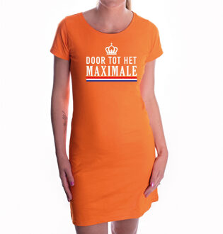 Bellatio Decorations Door tot het Maximale met witte kroon jurk oranje voor dames - Koningsdag - supporters kleding / oranje jurkjes M