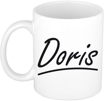 Bellatio Decorations Doris Naam koffiemok - beker - met sierlijke letters - wit - 300 ml - Cadeau - Dames