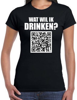 Bellatio Decorations Drank QR code wat wil ik drinken feest t-shirt dames zwart - Feest/ drank shirts 2XL